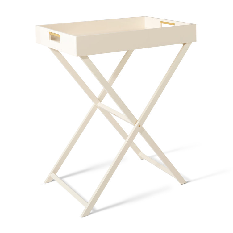 Cream Lacquer Foldable Butler Tray Stand with Brass Accents