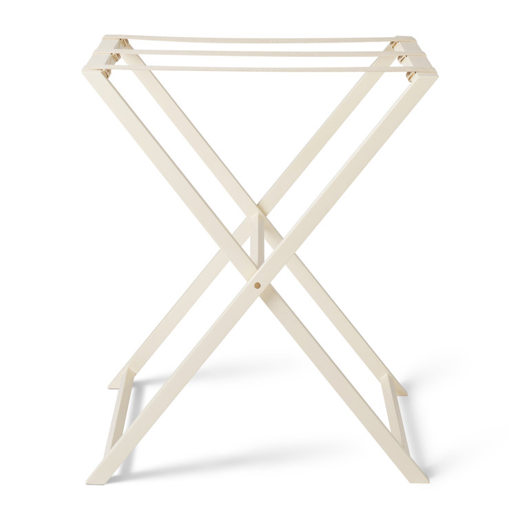 Cream Lacquer Foldable Butler Tray Stand with Brass Accents
