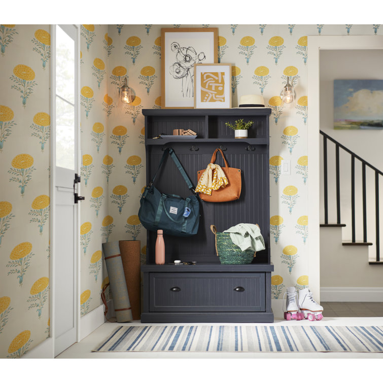 Navy Hall Tree with Bench and Storage Hooks