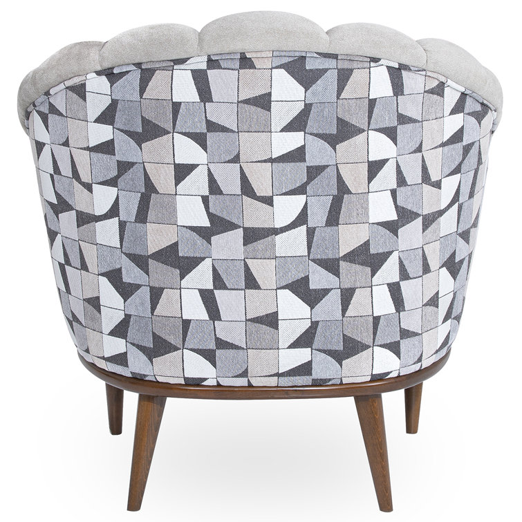 Contemporary Gray Geometric Chenille Accent Chair with Warm Walnut Frame