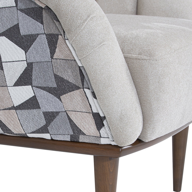 Contemporary Gray Geometric Chenille Accent Chair with Warm Walnut Frame