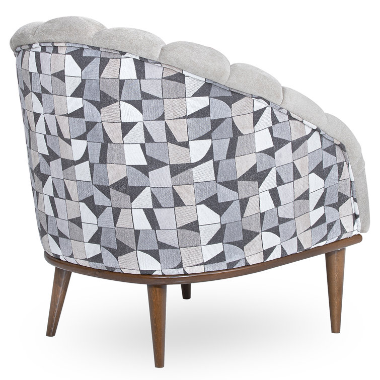 Contemporary Gray Geometric Chenille Accent Chair with Warm Walnut Frame
