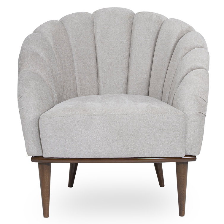 Contemporary Gray Geometric Chenille Accent Chair with Warm Walnut Frame
