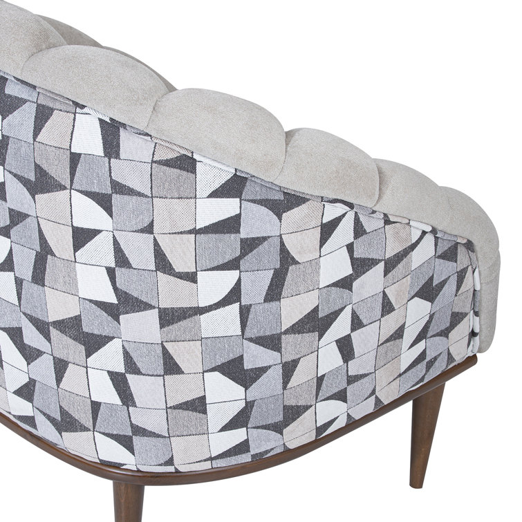 Contemporary Gray Geometric Chenille Accent Chair with Warm Walnut Frame