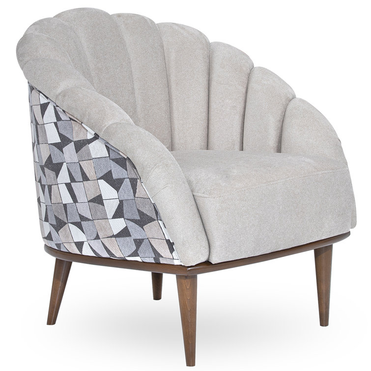 Contemporary Gray Geometric Chenille Accent Chair with Warm Walnut Frame