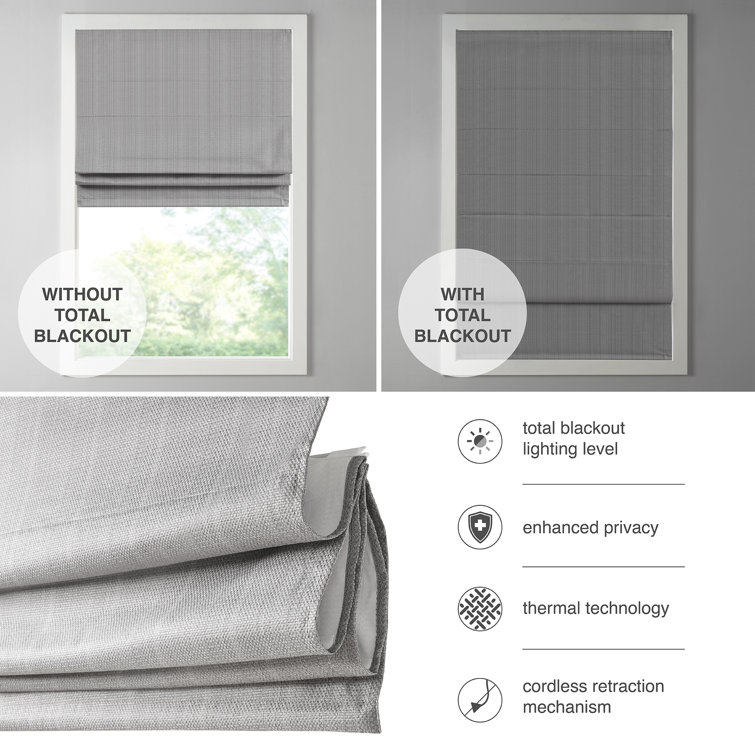 Gray Basketweave Cordless Blackout Roman Shade
