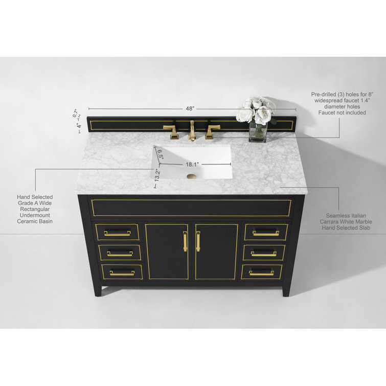 Aspen 48'' Black Onyx Bathroom Vanity with Marble Top
