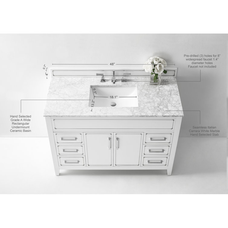 Aspen 48'' White Marble Top Single Bathroom Vanity