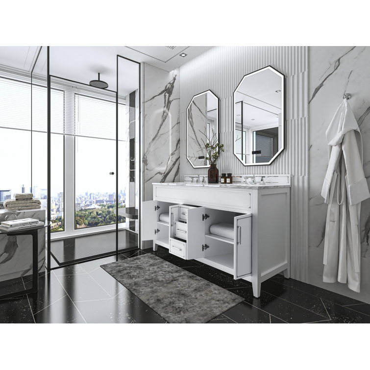 Aspen 60'' White Double Sink Bathroom Vanity with Marble Top