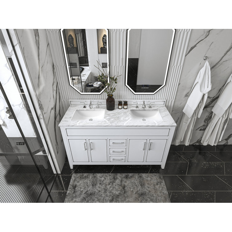 Aspen 60'' White Double Sink Bathroom Vanity with Marble Top