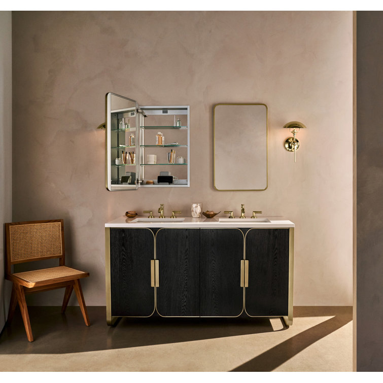 Aged Brass Metal Framed Medicine Cabinet with Mirror