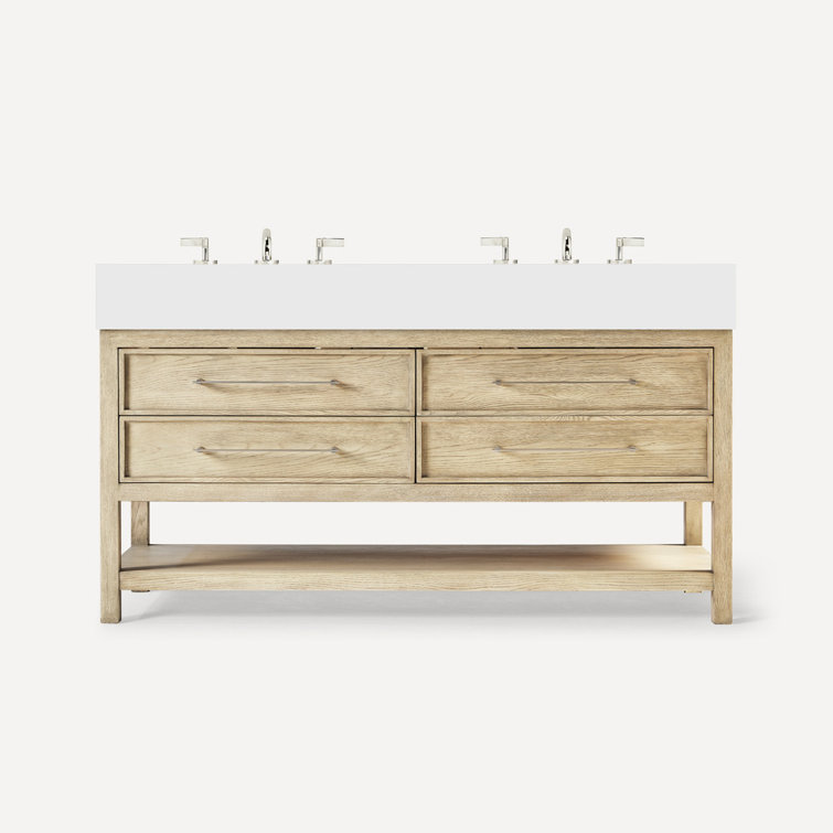 Rustic Oak Double Freestanding Vanity with Brushed Pewter Finish
