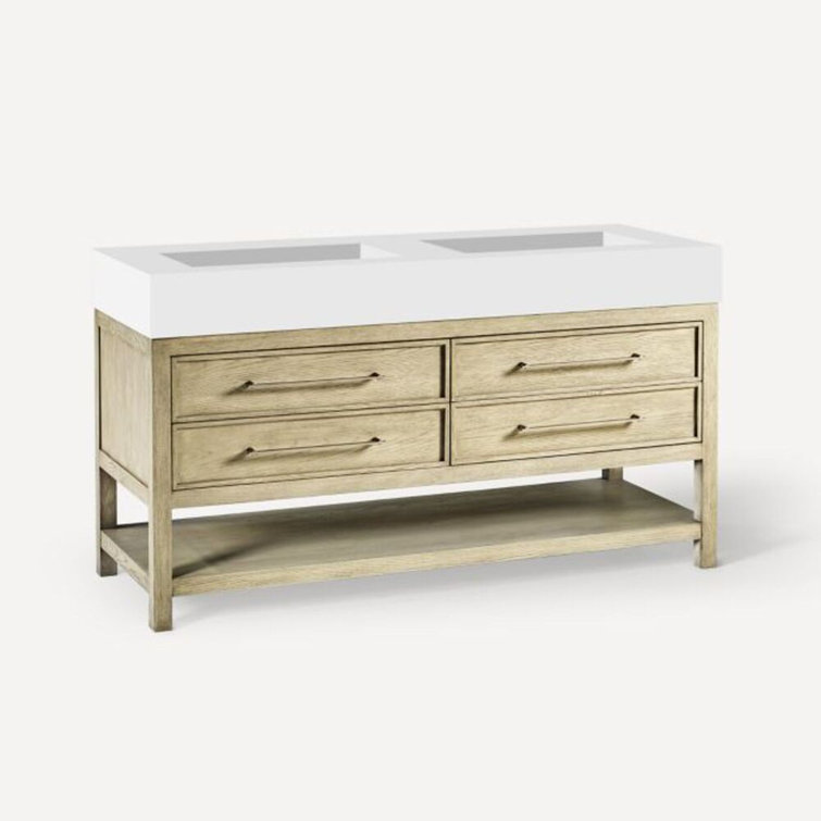 Rustic Oak Double Freestanding Vanity with Brushed Pewter Finish