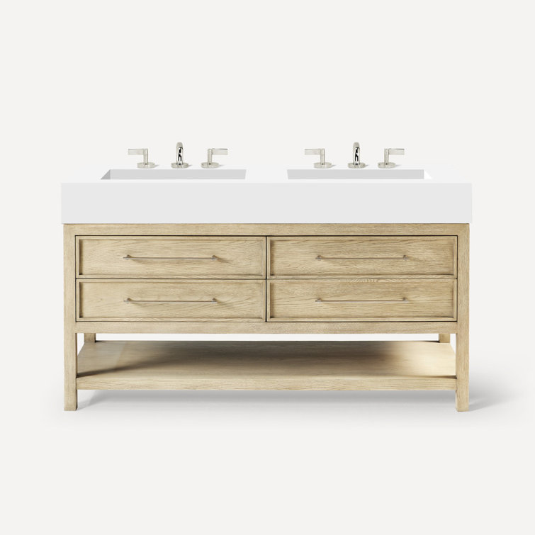 Rustic Oak Double Freestanding Vanity with Brushed Pewter Finish