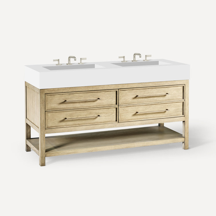 Rustic Oak Double Freestanding Vanity with Brushed Pewter Finish