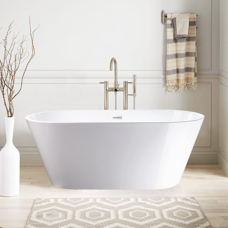 54'' White Acrylic Freestanding Soaking Bathtub with Integrated Overflow