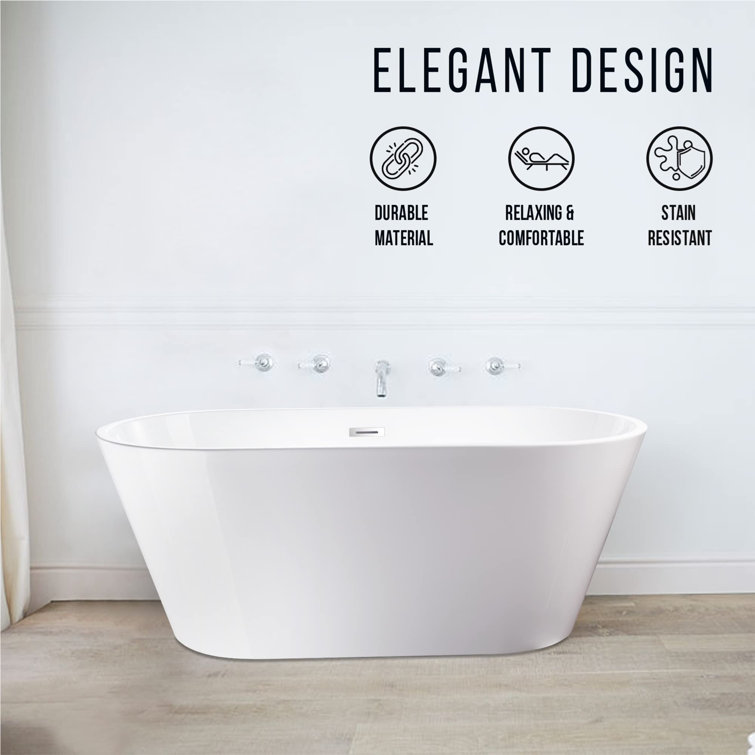 54'' White Freestanding Acrylic Soaking Bathtub