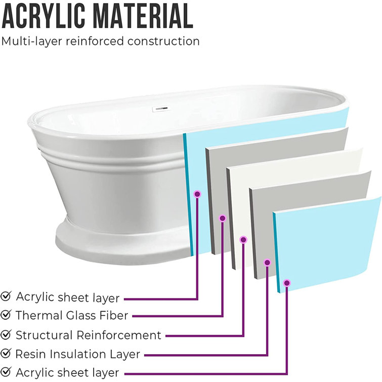 59" White Freestanding Acrylic Soaking Bathtub