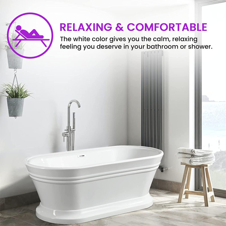 59" White Freestanding Acrylic Soaking Bathtub
