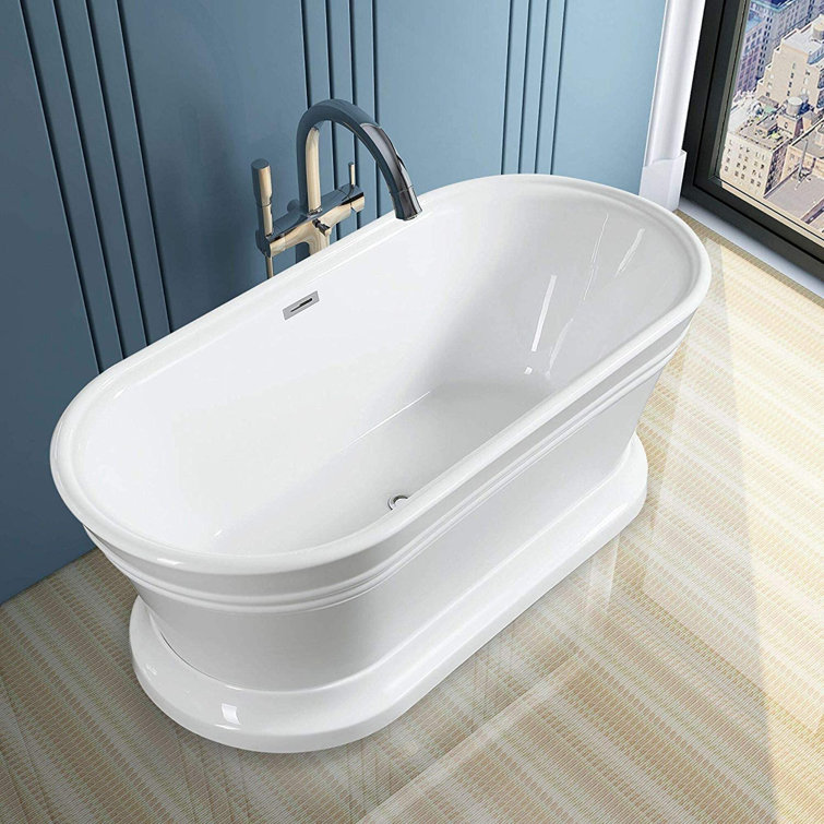 59" White Freestanding Acrylic Soaking Bathtub