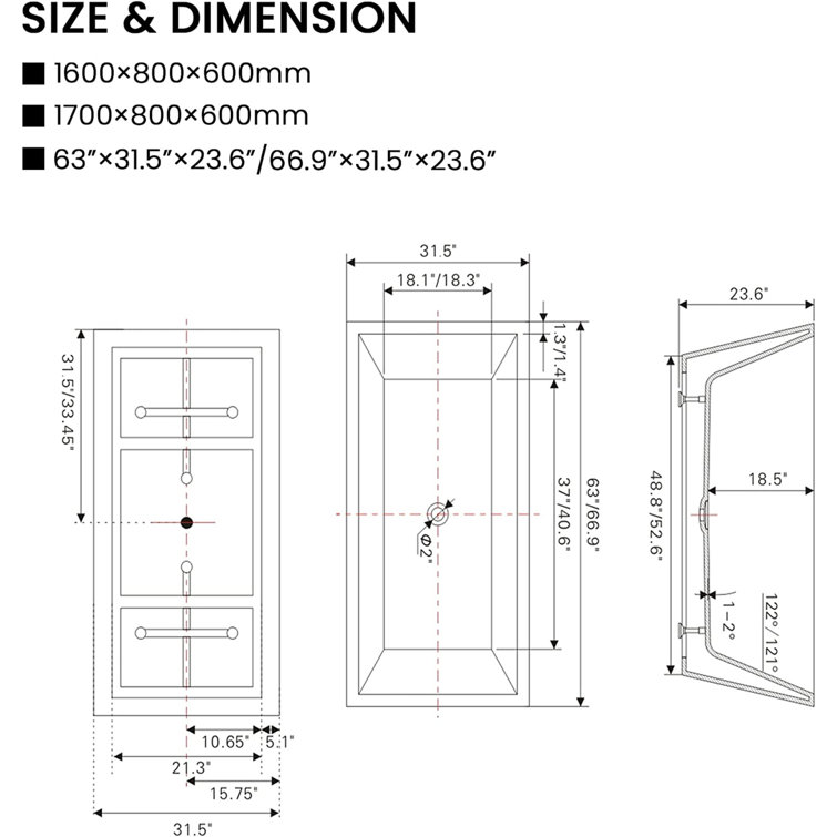 67" White Acrylic Freestanding Soaking Bathtub