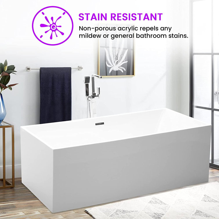 67" White Acrylic Freestanding Soaking Bathtub