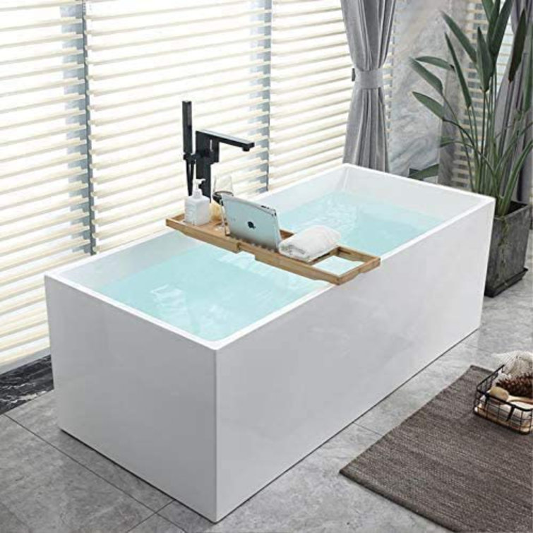 67" White Acrylic Freestanding Soaking Bathtub