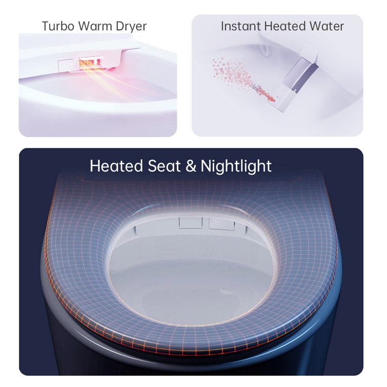 Elongated White Smart Toilet with Auto Flush and Heated Seat