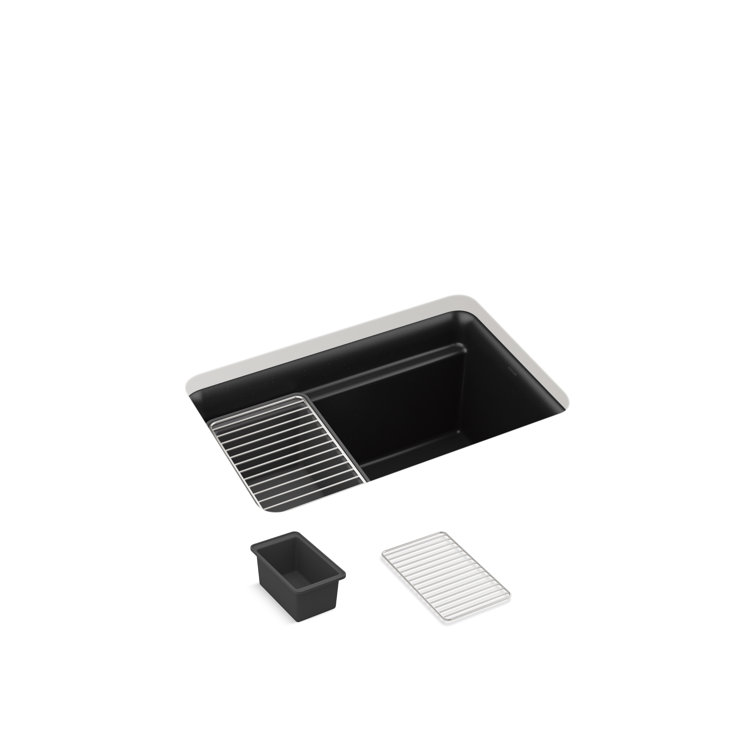 Matte Black Stone Undermount Utility Sink with Accessories
