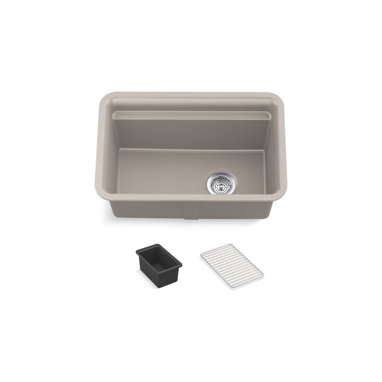 Matte Taupe Cast Iron Undermount Utility Sink with Deep Bowl