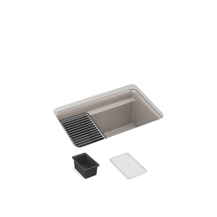 Matte Taupe Cast Iron Undermount Utility Sink with Deep Bowl
