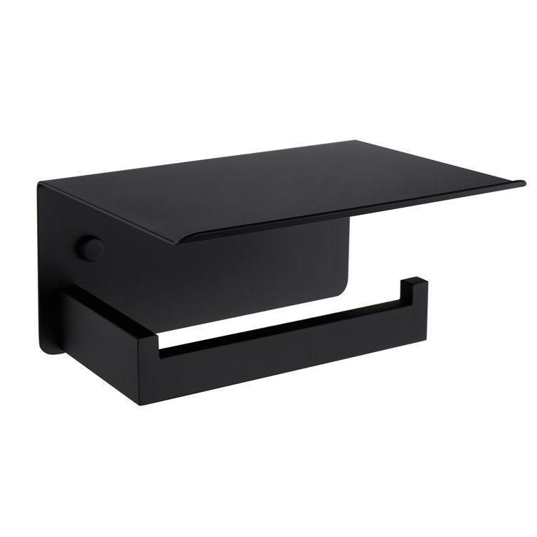 Matte Black Stainless Steel Wall Mounted Toilet Paper Holder with Shelf