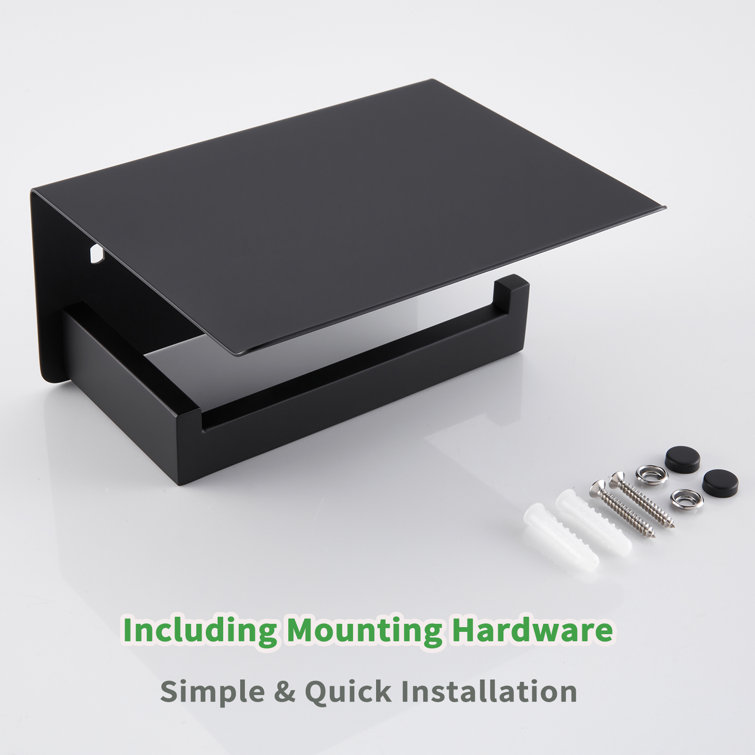 Matte Black Stainless Steel Wall Mounted Toilet Paper Holder with Shelf