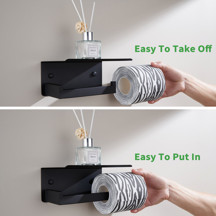 Matte Black Stainless Steel Wall Mounted Toilet Paper Holder with Shelf
