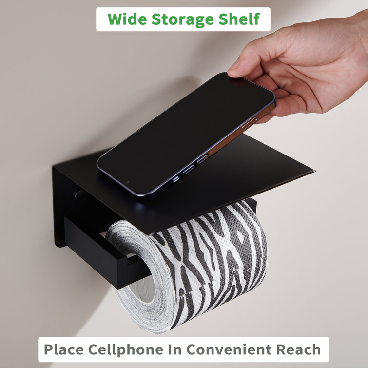 Matte Black Stainless Steel Wall Mounted Toilet Paper Holder with Shelf