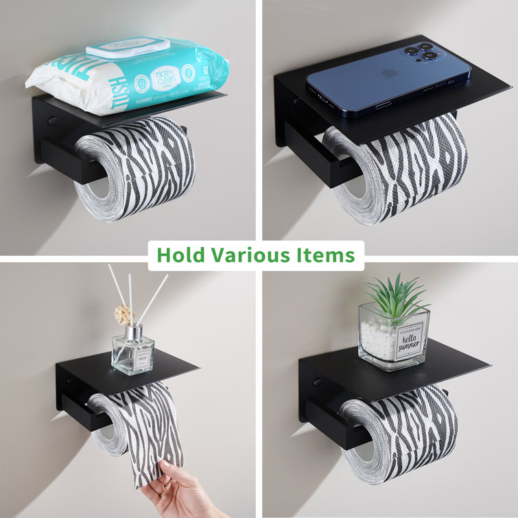 Matte Black Stainless Steel Wall Mounted Toilet Paper Holder with Shelf