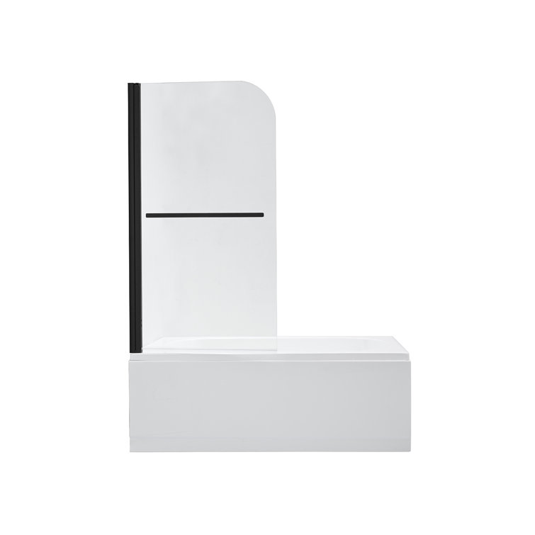 Matte Black Frameless Hinged Tub Door with Clear Tempered Glass