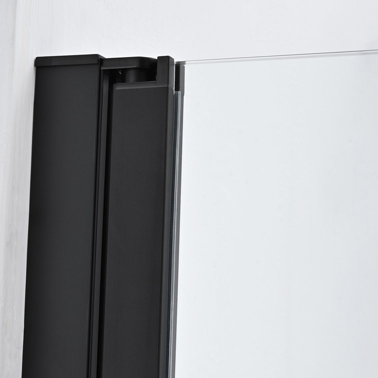 Matte Black Frameless Hinged Tub Door with Clear Tempered Glass