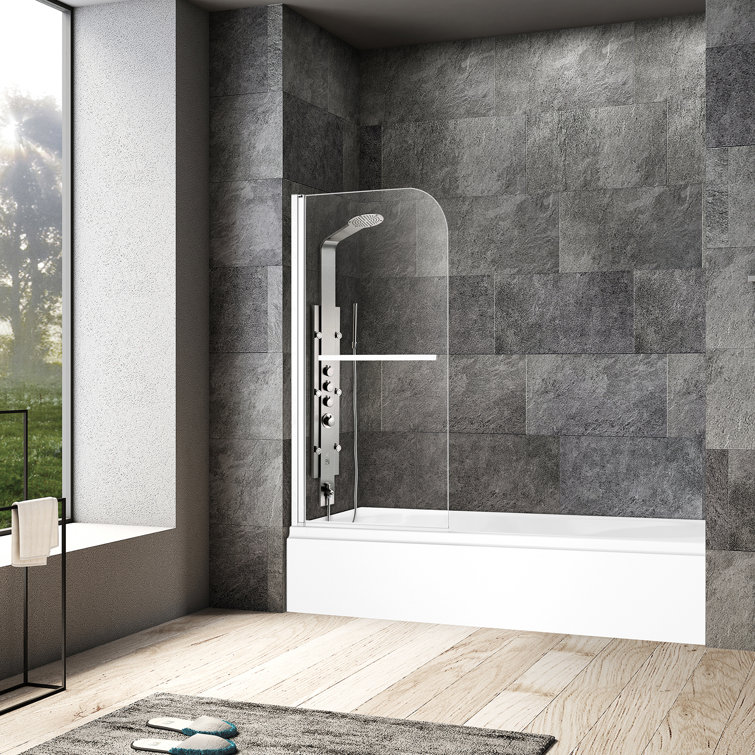 Polished Chrome Frameless Hinged Tub Door with Tempered Glass