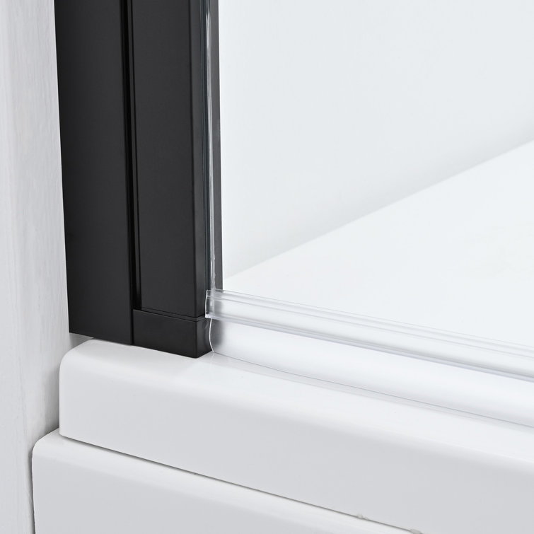 Matte Black Frameless Hinged Tub Door with Clear Tempered Glass