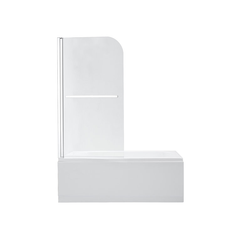 Polished Chrome Frameless Hinged Tub Door with Tempered Glass