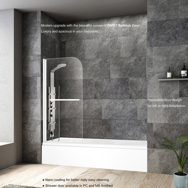 Polished Chrome Frameless Hinged Tub Door with Tempered Glass