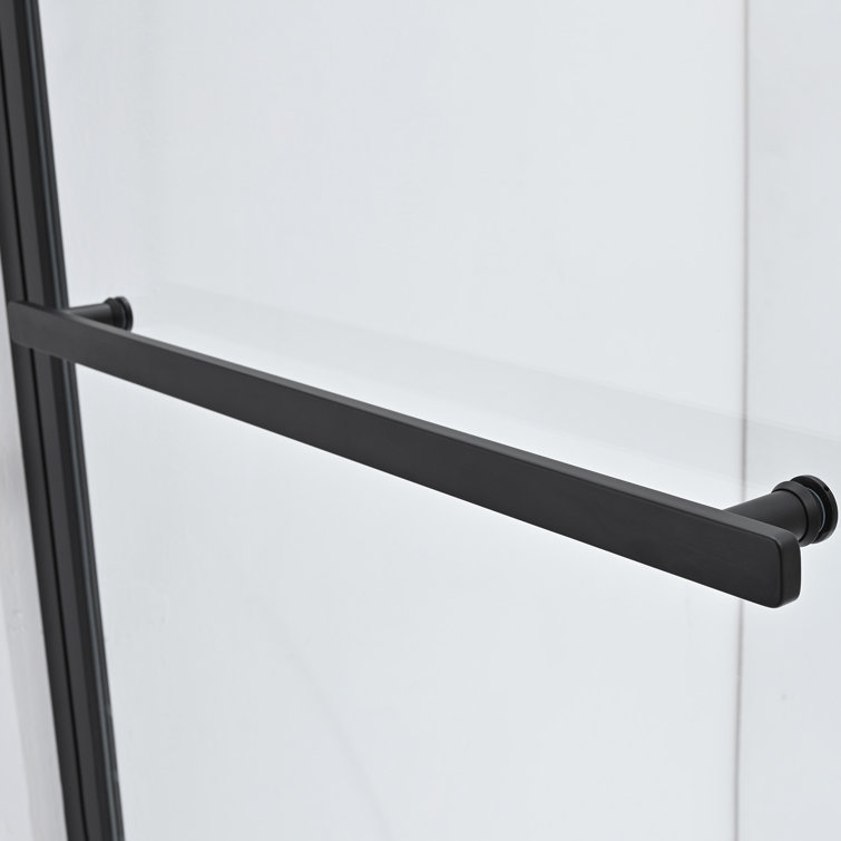Matte Black Frameless Hinged Tub Door with Clear Tempered Glass