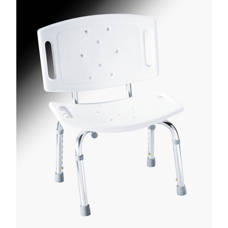 Adjustable White Polypropylene Shower Chair with Aluminum Legs
