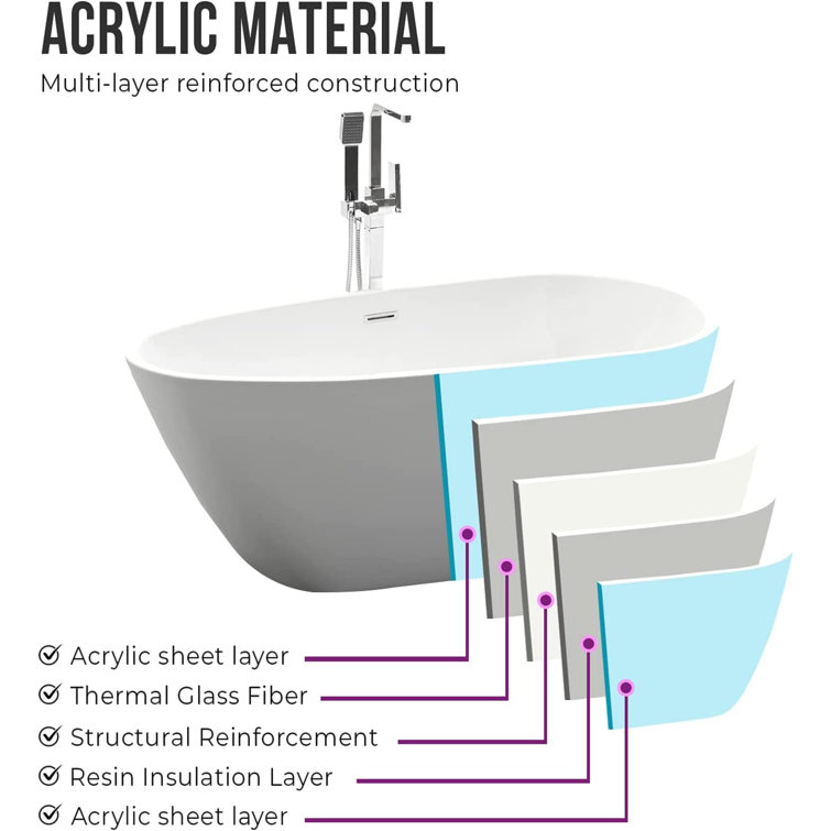White and Titanium Gold Acrylic Freestanding Soaking Bathtub