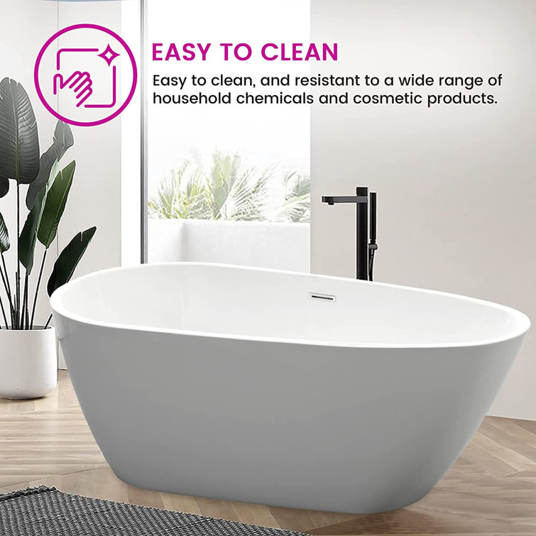 White and Titanium Gold Acrylic Freestanding Soaking Bathtub