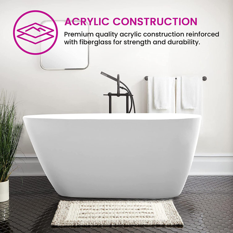 White and Titanium Gold Acrylic Freestanding Soaking Bathtub