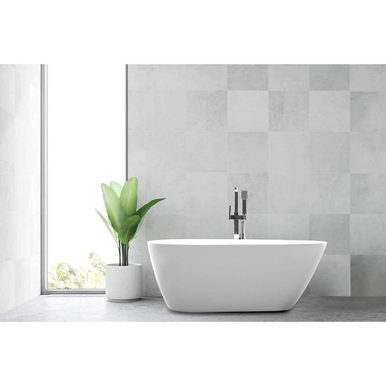 White and Titanium Gold Acrylic Freestanding Soaking Bathtub