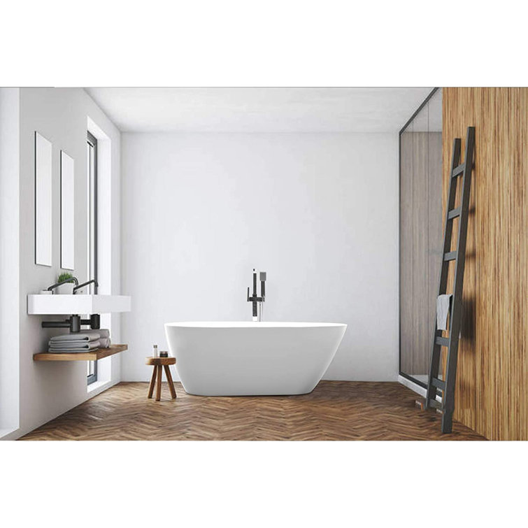 White and Titanium Gold Acrylic Freestanding Soaking Bathtub