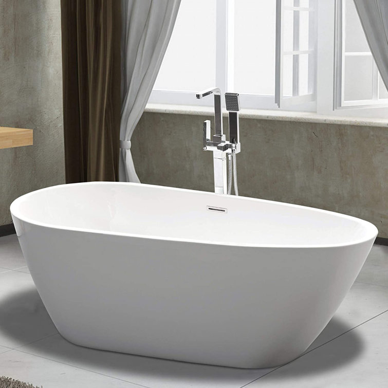 White and Titanium Gold Acrylic Freestanding Soaking Bathtub